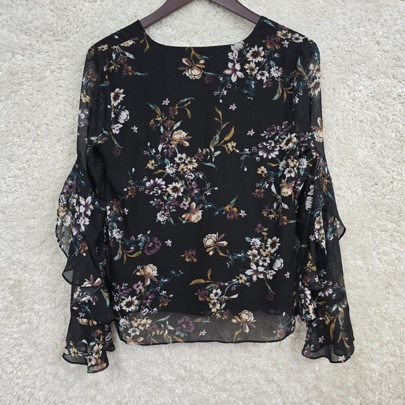 IZ Byer Top Women Medium Black Floral Ruffle Sleeves Lined Fairy Grunge Feminine - Picture 7 of 13